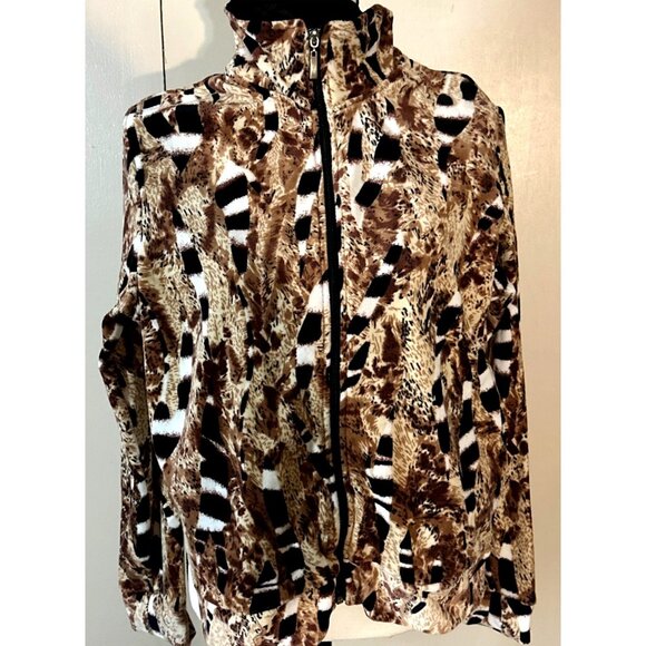 Y2k Track Athleisure Jacket Top Size Medium Soft Plush Brown Black Granny Sleek - Picture 1 of 9